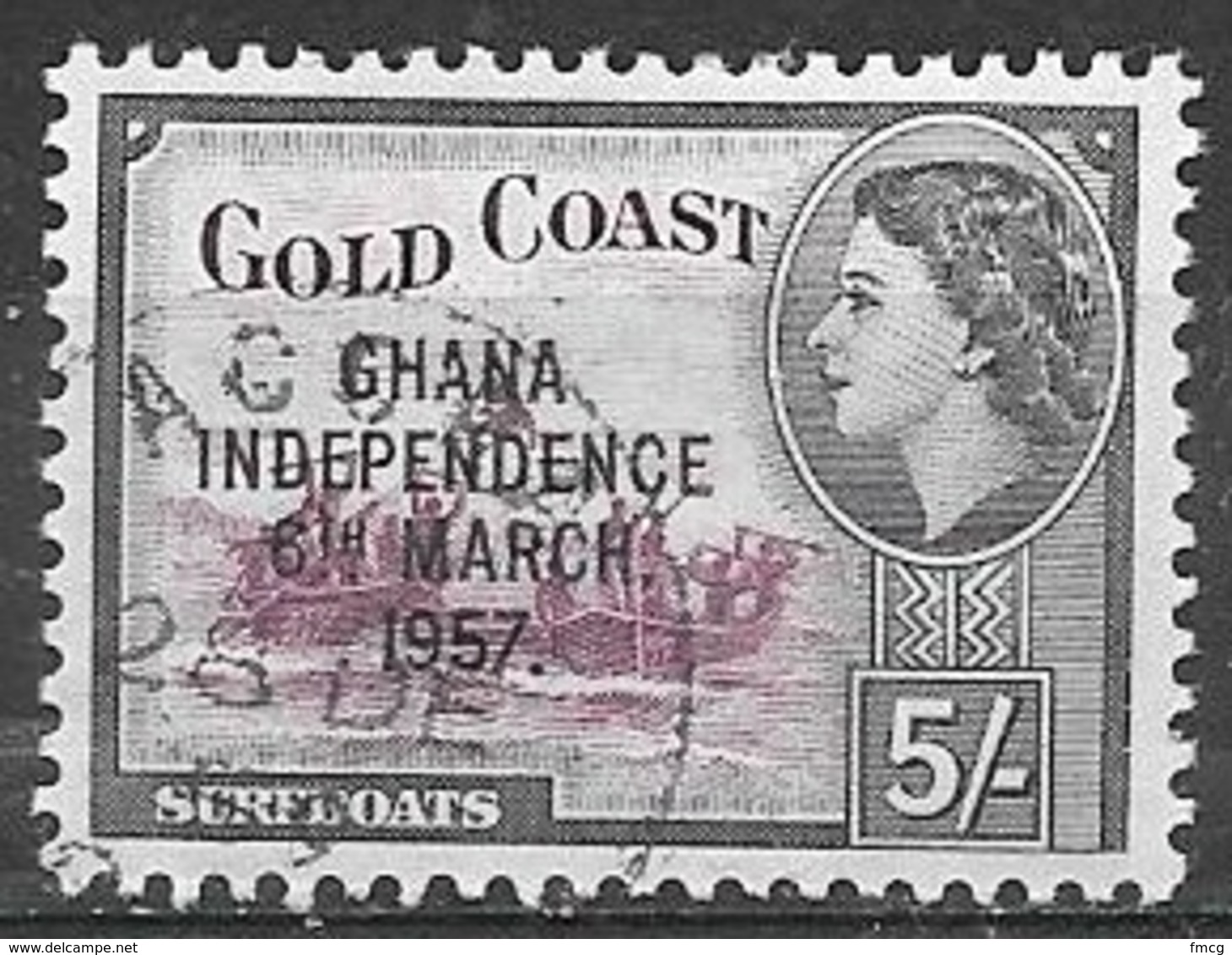 1957 Queen Elizabeth, Independence Overprint, 5sh, Used - Ghana (1957-...)