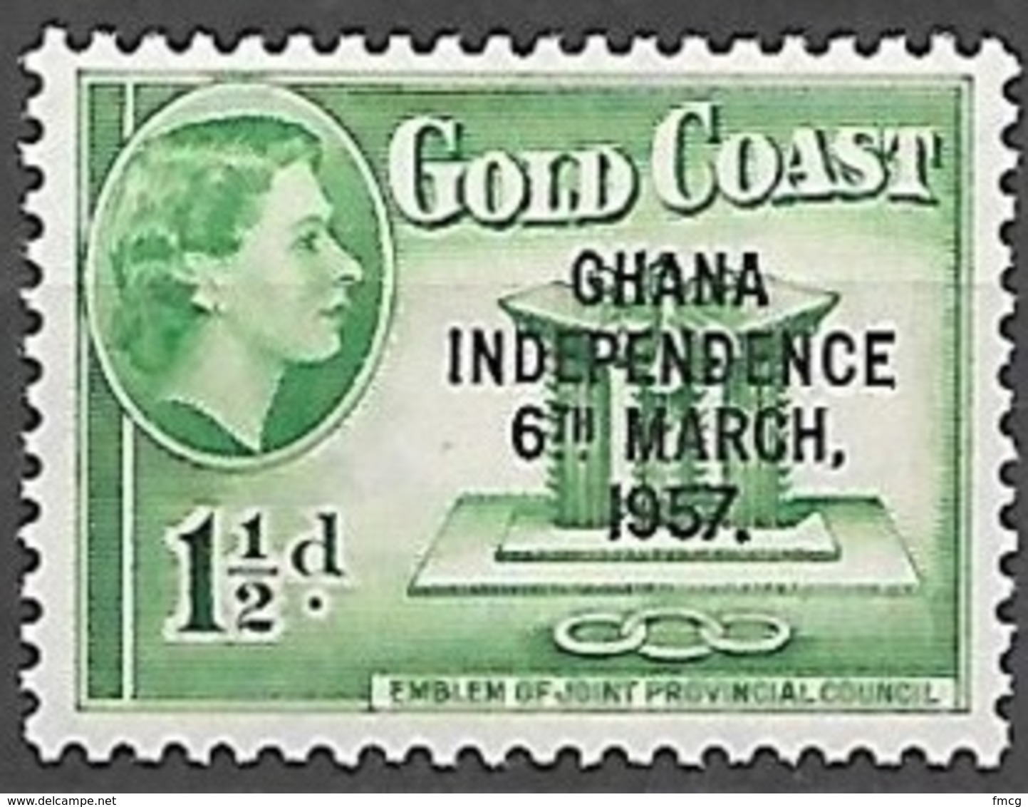 1957 Queen Elizabeth, Independence Overprint, 1-1/2p, Mint Light Hinged - Ghana (1957-...)