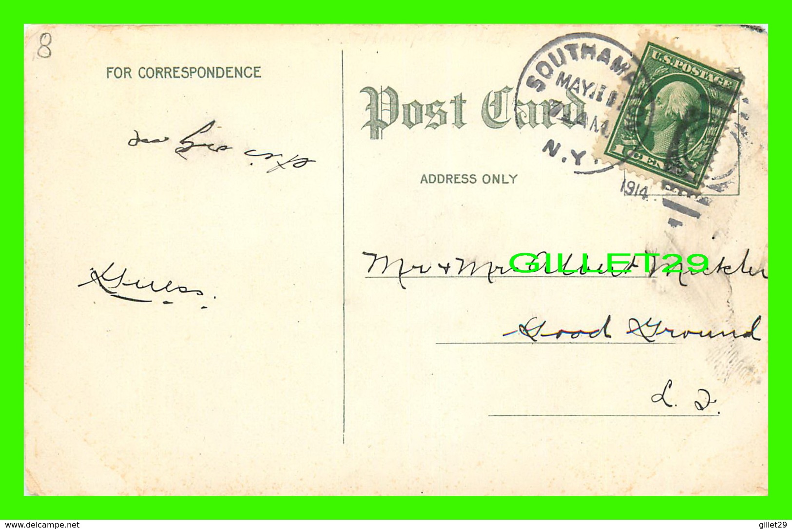 SOUTHAMPTON, NY - THE NEW POST OFFICE - TRAVEL IN 1914 - 3/4 BACK - - Long Island