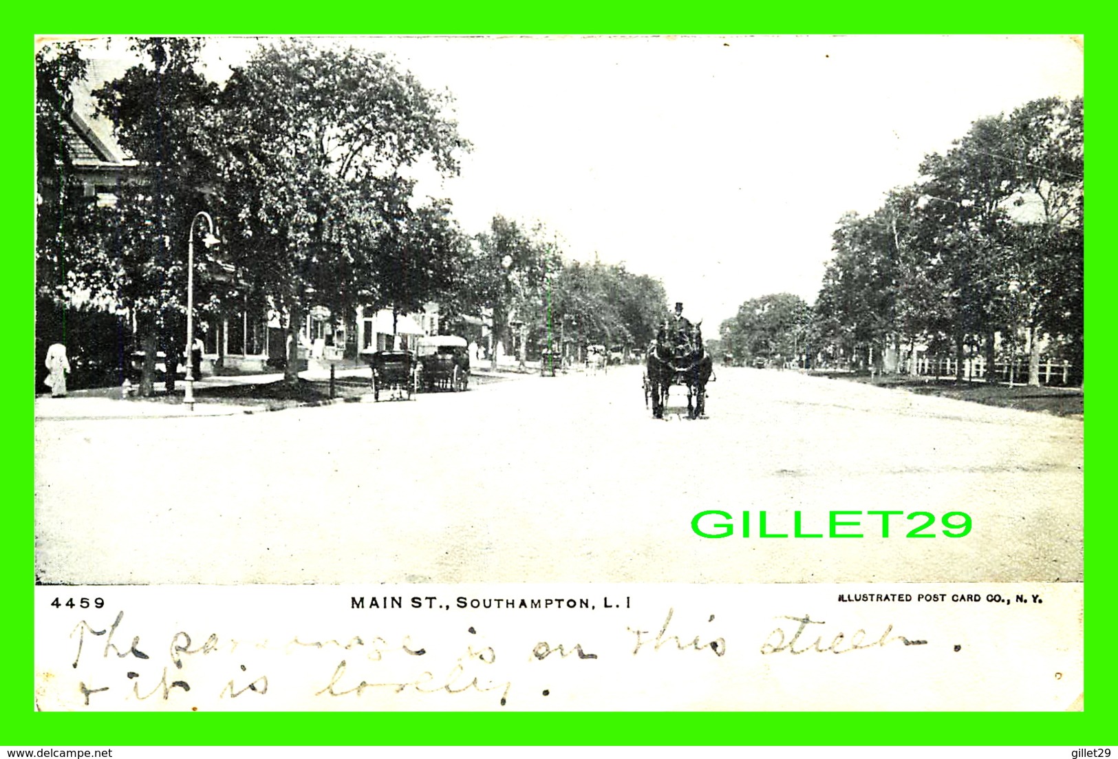 SOUTHAMPTON, NY - MAIN STREET - ILLUSTRATED POST CARD - ANIMATED - TRAVEL IN 1909 - - Long Island