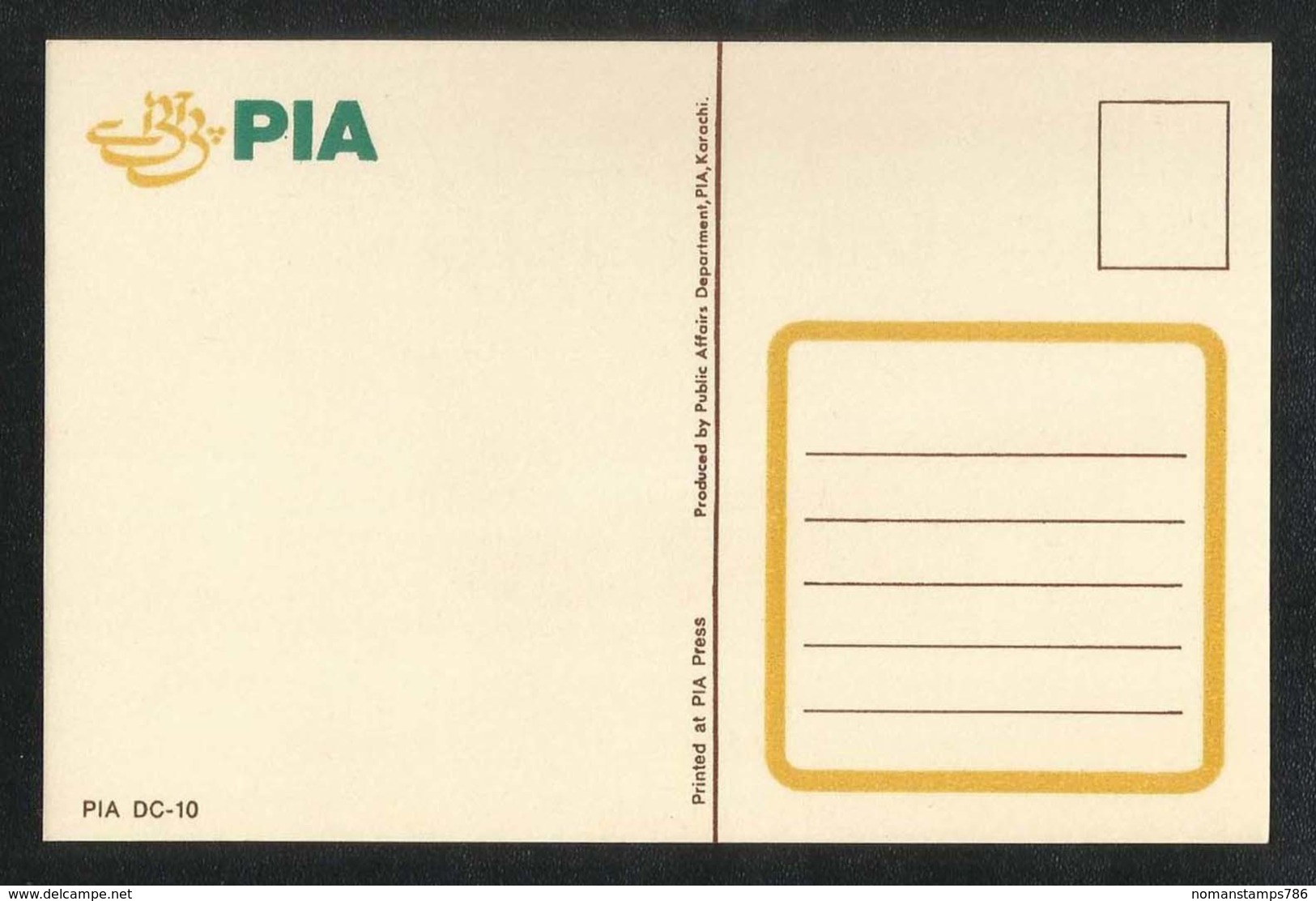 Pakistan Old PIA International Airline DC - 10 Airplanes Picture Postcard View Card - Pakistan