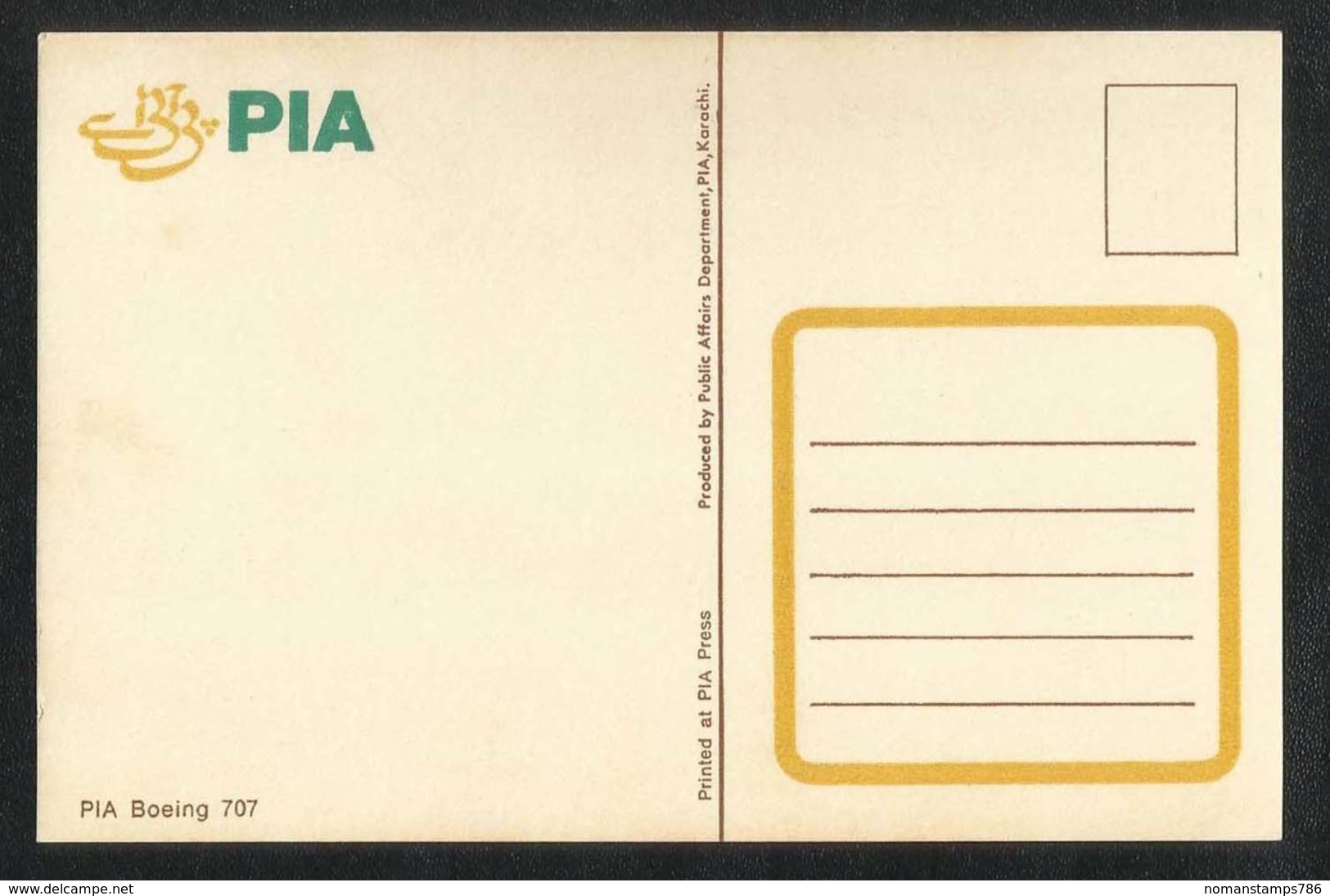 Pakistan Old PIA International Airline Boeing 707 Airplanes Picture Postcard View Card - Pakistan