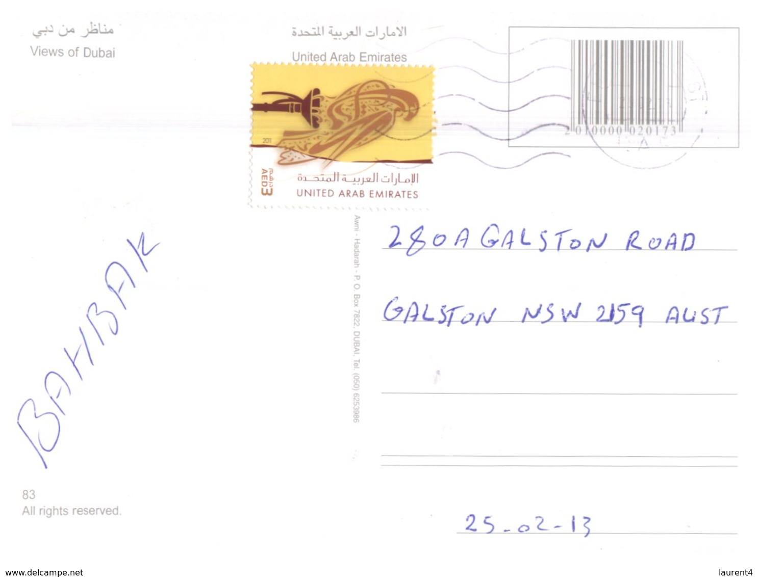 (741) United Arab Emirates - UAE - Dubai (with Eagle Stamp At Back Of Card) - Emirats Arabes Unis