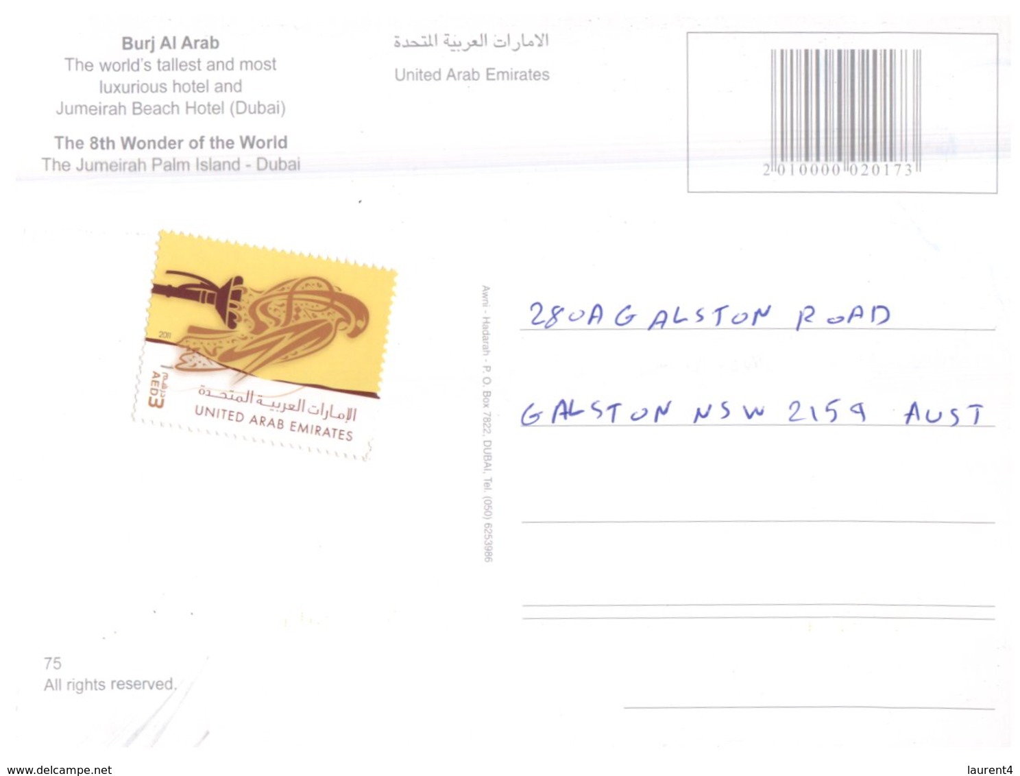 (741) United Arab Emirates - UAE - Dubai (with Eagle Stamp At Back Of Card) - Emirats Arabes Unis