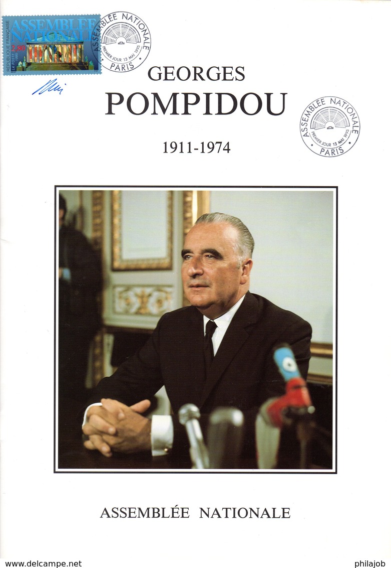 " POMPIDOU Sur LIVRET 1er Jour A4 SIGNE De 30 Pages De L'ASSEMBLEE NATIONALE ".N° YT 2945 + 3 X 2875. Parfait état. FDC - Zonder Classificatie