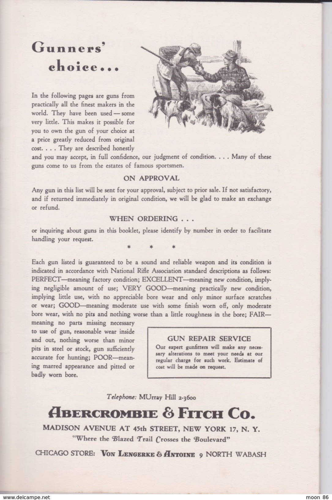 LIVRE CHASSE - CATALOGUE DE PRIX  FUSILS ET CARABINES - ABERCROMBIE & FITCH CO ANEW-YORK - 1954 - 1950-oggi