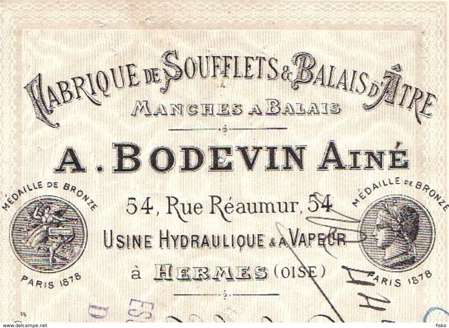 BODEVIN   Fabrique De Soufflets &amp; Balais D'Atre  Usine à HERMES (Oise)  1888 - Bills Of Exchange