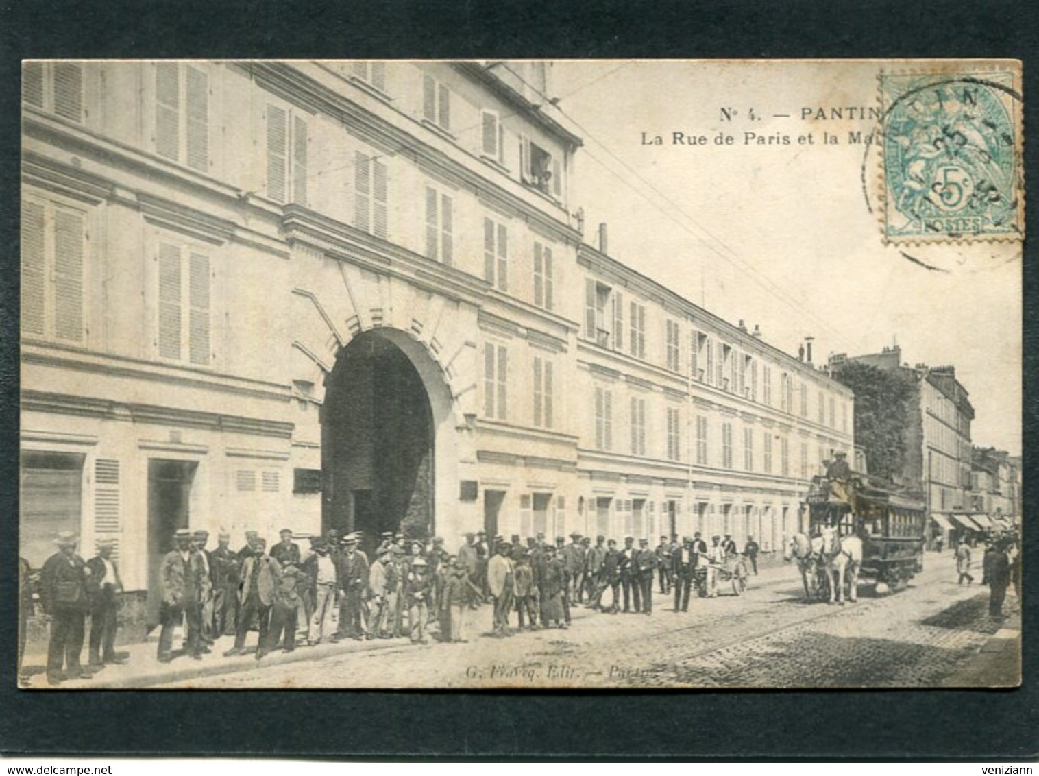 CPA - PANTIN - La Rue De Paris Et La Mairie, Très Animé - Tramway à Chevaux - Pantin