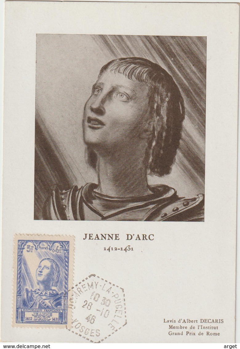 Carte-Maximum FRANCE N° Yvert 768 (JEANNE D'ARC) Obl Sp Hex Domrémy 1er Jour 1946 (Ed Durocortorum) - 1940-1949