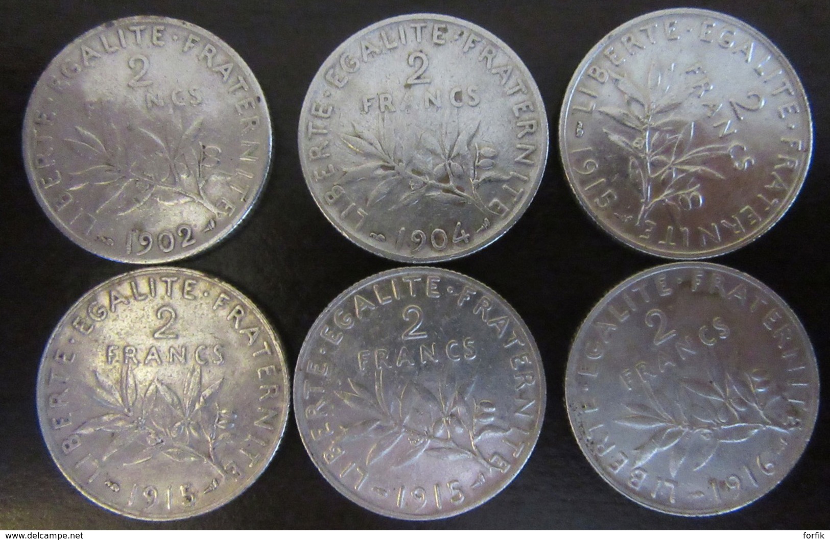 France - Lot de 15 Monnaies 50 cts, 1 Franc et 2 Francs Semeuse Argent - 1902 à 1918 - TB à SUP