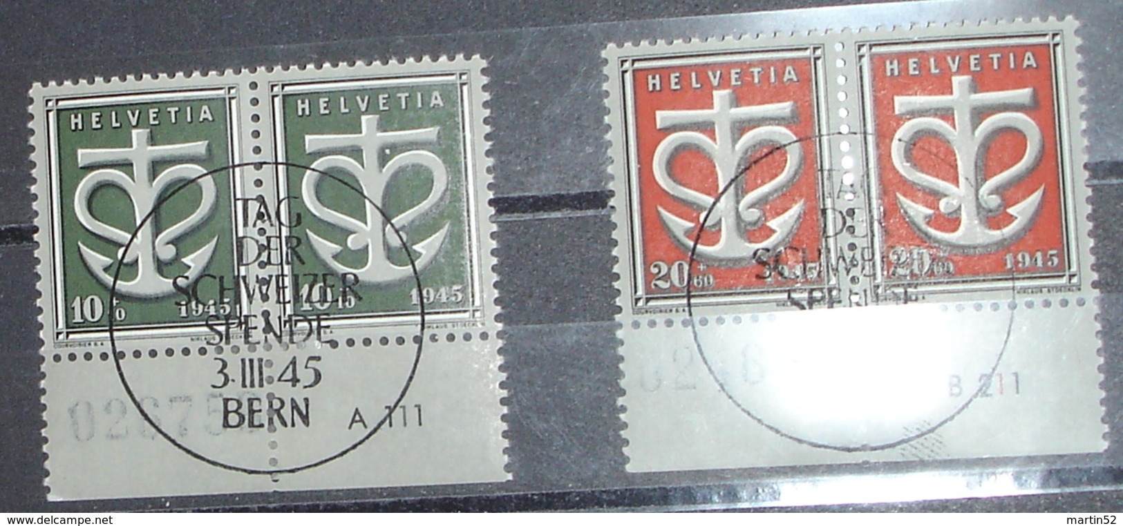 Schweiz Suisse 1945: WIII 19-20 Mi 443-444 Yv 403-404 Paare O TAG DER SCHWEIZER SPENDE BERN 3.III.1945 (Zu CHF 26.00) - Oblitérés