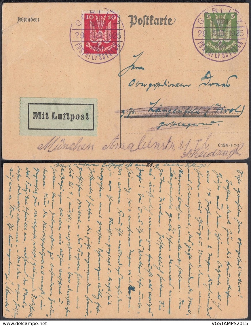 CP Allemande En Poste Aérienne 1925 Gorlitz Vers Tirol Autriche (DD) DC0511 - Autres & Non Classés