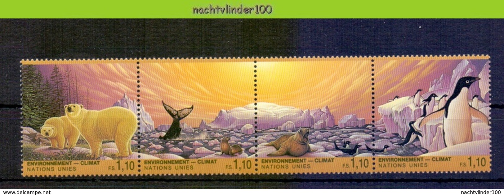 Nek005 FAUNA VOGELS POLAR BEAR SEAL WHALE CLIMATE ARCTIC BIRDS VÖGEL AVES OISEAUX NATIONS UNIES 1993 PF/MNH - Andere & Zonder Classificatie