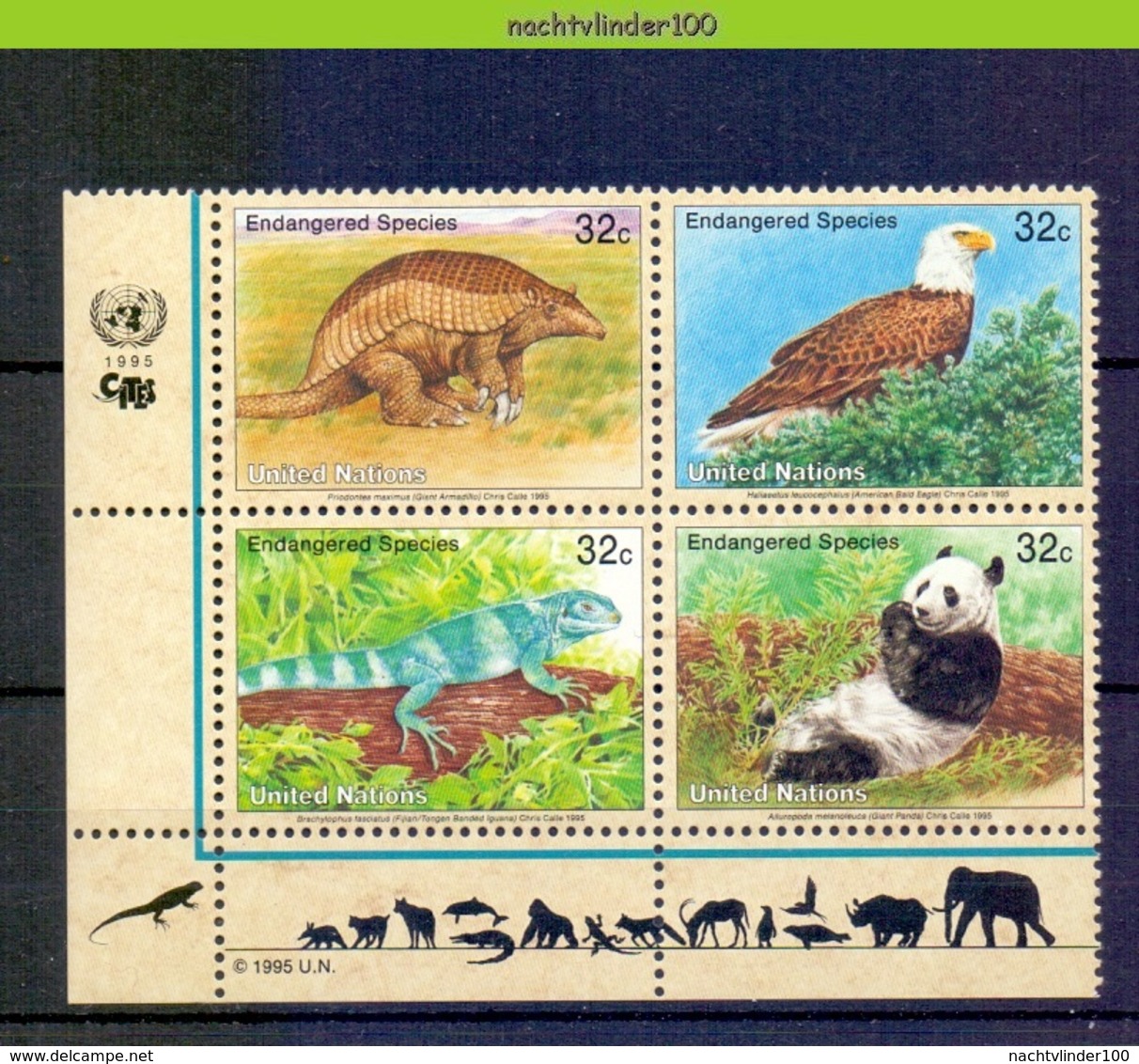 Nek006 FAUNA VOGELS GIANT PANDA IGUANA ARMADILLO EAGLE BIRDS VÖGEL AVES OISEAUX UNITED NATIONS 1995 PF/MNH - Andere & Zonder Classificatie