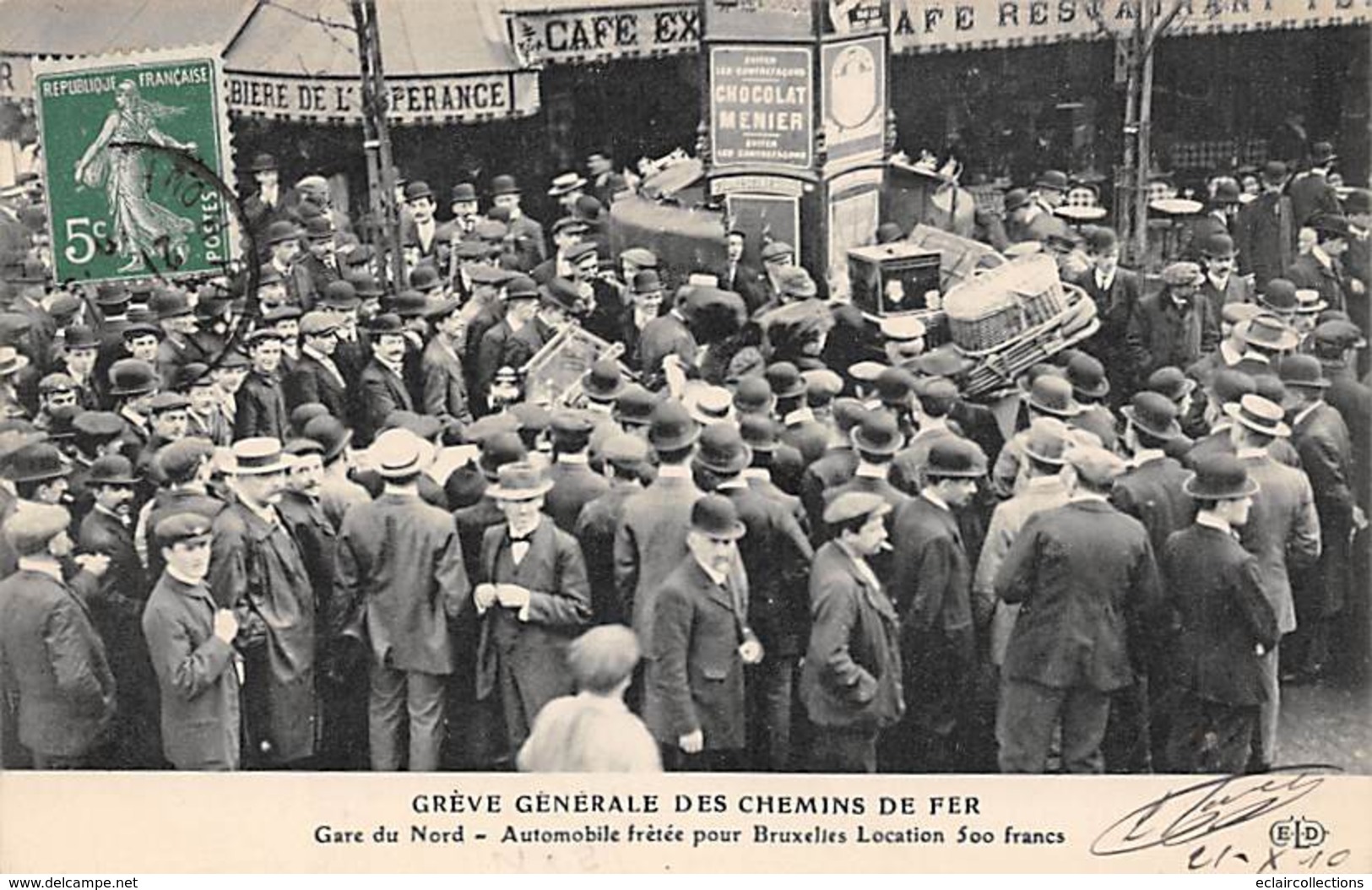 Paris.    75   Grève Des Chemins De Fer  1906  Gare Du Nord.Automobile Frétée Pour Bruxelles  (voir Scan) - Other & Unclassified