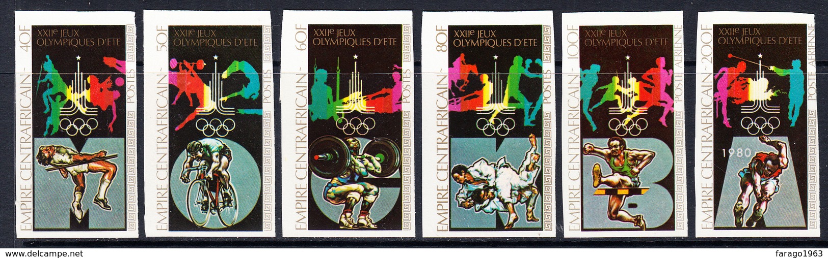 1979 Central African Republic Moscow Olympics Cycling Complete Set Of 6 Imperf Non Dentale MNH - Centraal-Afrikaanse Republiek