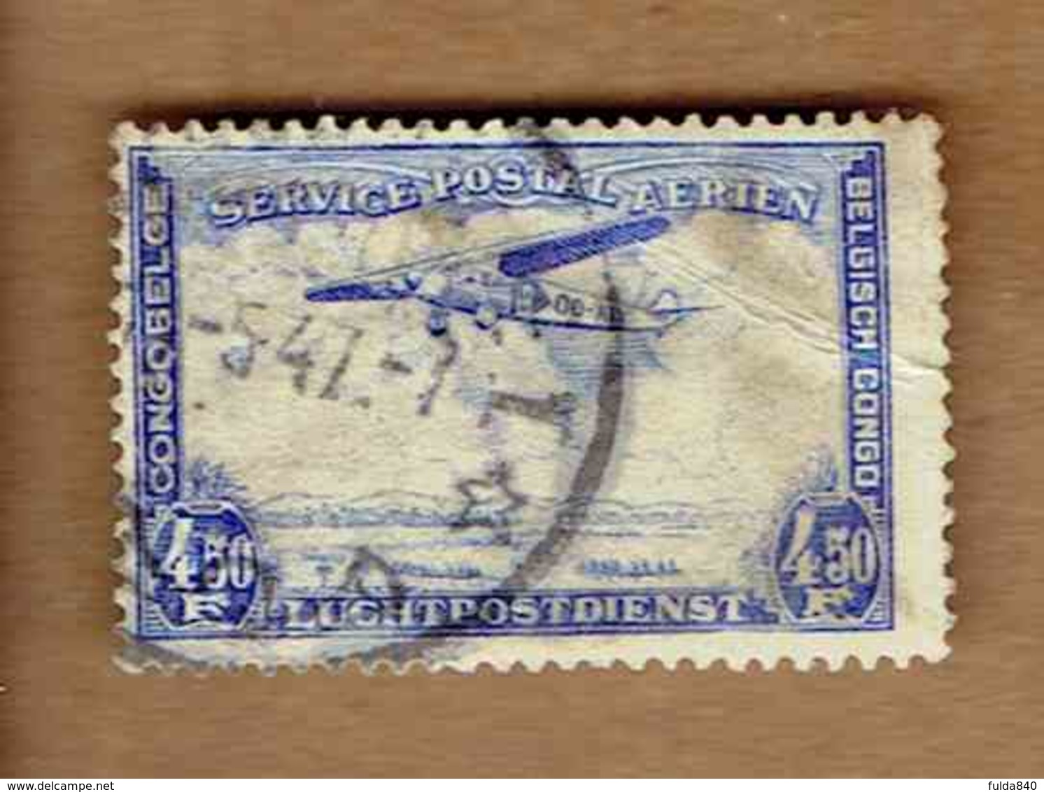 Congo Belge.(COB-OBP) 1934 - N°PA11   *TPAYSAGE, SURVOLE PAR UN AVION *    4,50F - Oblitéré - Gebraucht