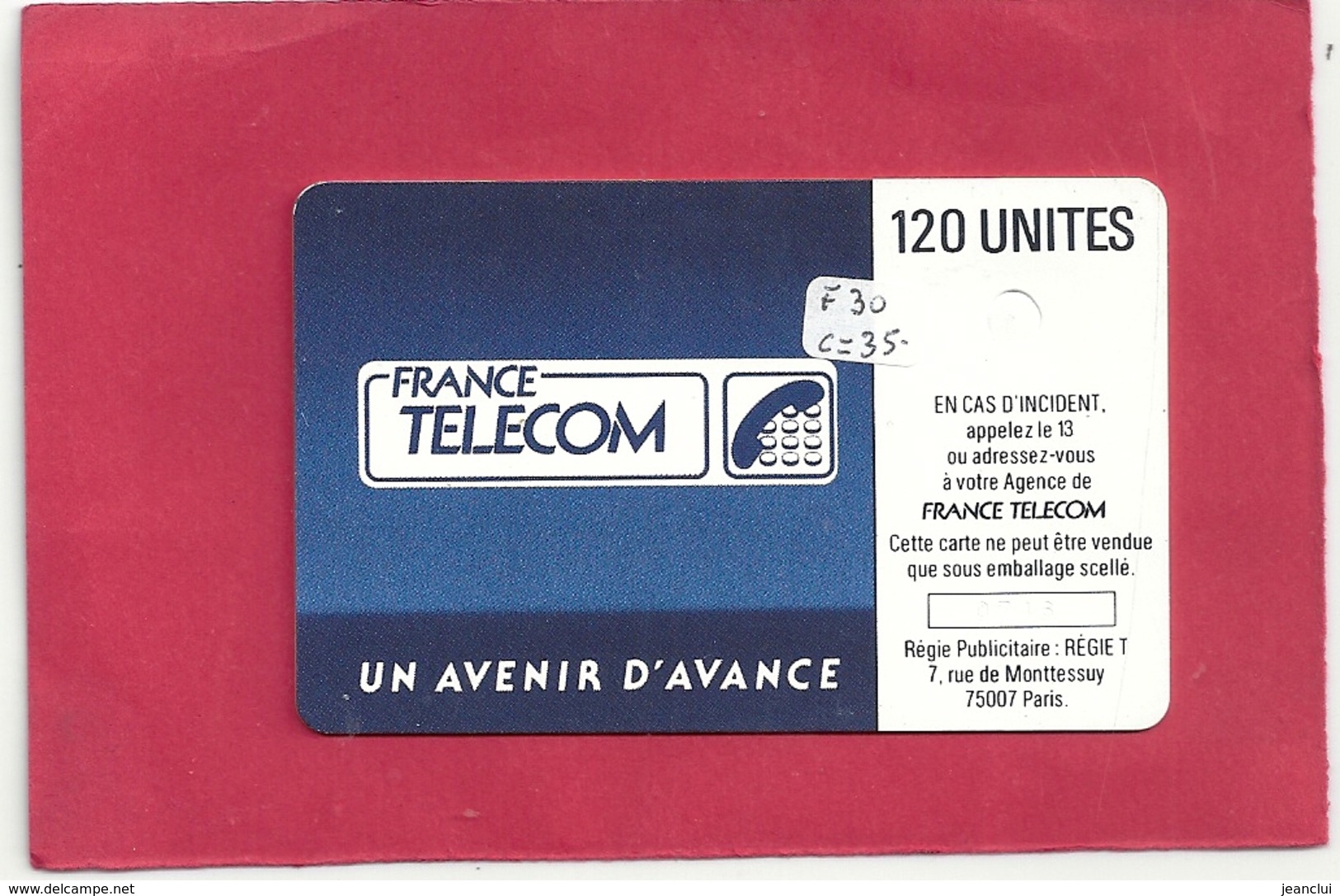 ***  RARE   ***   F 30  . SOLEIL BLEU  . 120 U .  EMBOUTI DE PUCE AU VERSO ..  2 SCANES - 1987