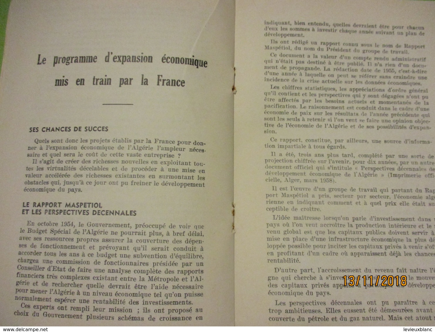 Guerre d'Algérie/Problémes de l'Algerie et du sahara/Où va l'Economie Algérienne?/El-Djezairi/SOUSTELLE/1960      VPN167