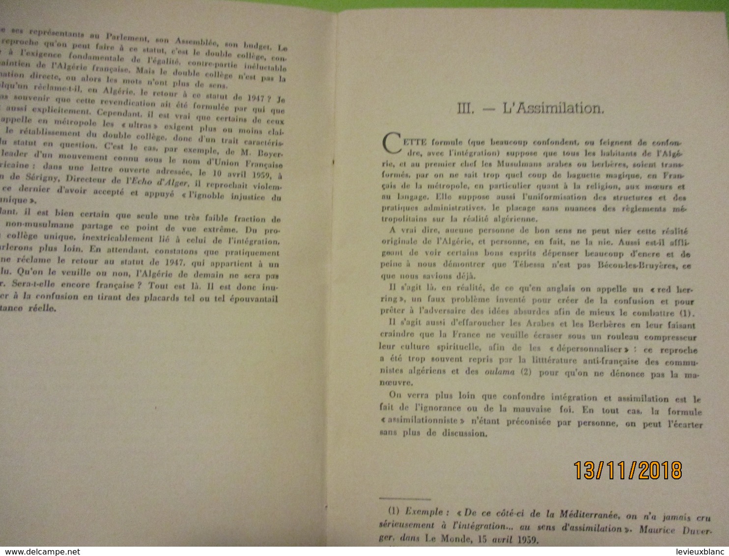 Guerre D'Algérie/Problémes De L'Algerie Et Du Sahara/Algérie Le Chemin De La Paix/Jacques SOUSTELLE/1960      VPN168 - Autres & Non Classés