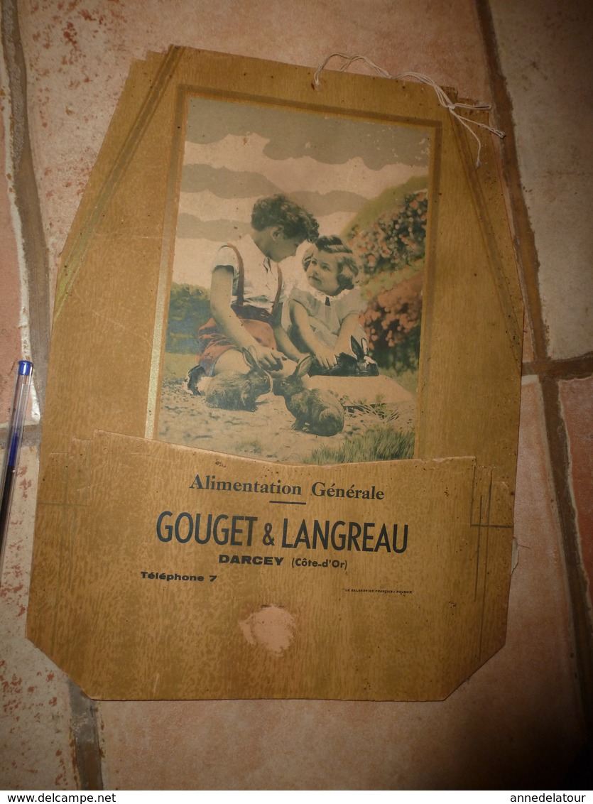 Ancien Carton Vide-poche Publicitaire Alimentation Générale GOUGET & LANGREAU à Darcey (Côte D'Or)  Scène Enfantine - Plaques En Carton