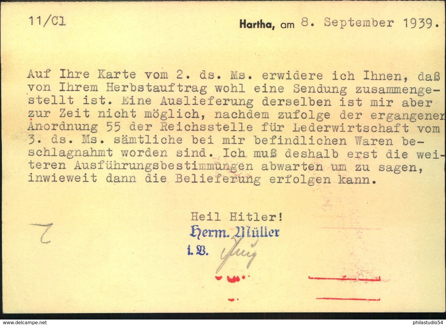 1939, HARTHA Firmenkarte Mit Absenderfreistempel, Interessanter Text, Reklame, Windmühle - Moulins