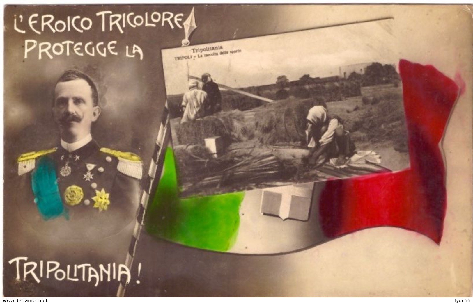 L'eroico Tricolore Protegge La Tripolitania (carte Patriotique Italienne Sur Colonie Lybienne Tripoli) - Libye