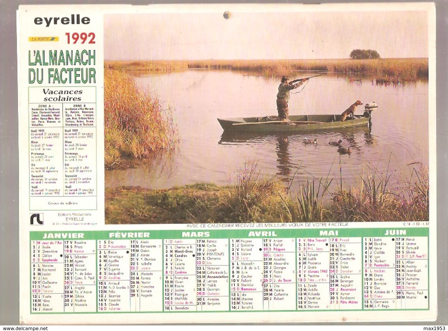 Almanach Du Facteur - 1992 - Département Du Nord - 59 - Eyrelle - Grand Format : 1991-00
