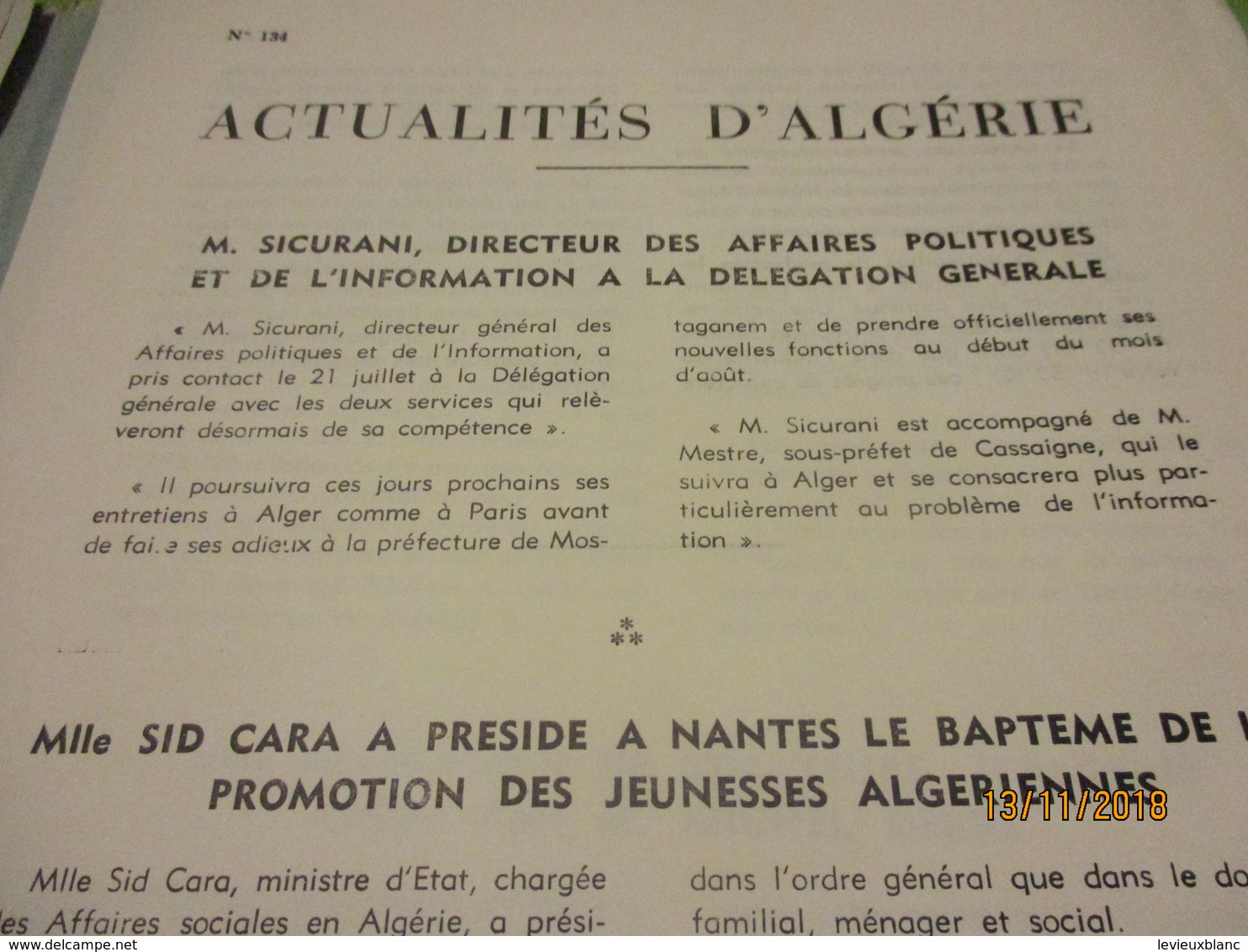 Guerre d'Algérie/La semaine en Algérie du 20 au 26 juillet 1961/Délégation Générale en Algérie/ N°135/ 1961      VPN170