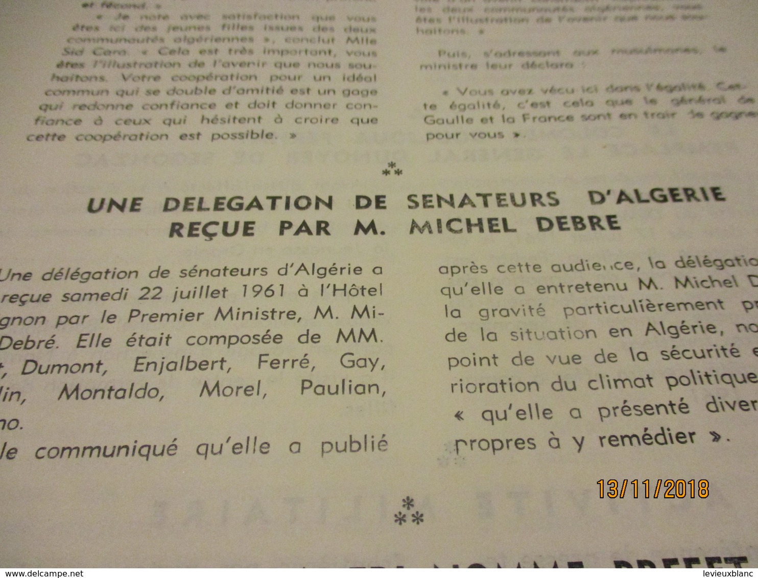 Guerre d'Algérie/La semaine en Algérie du 20 au 26 juillet 1961/Délégation Générale en Algérie/ N°135/ 1961      VPN170