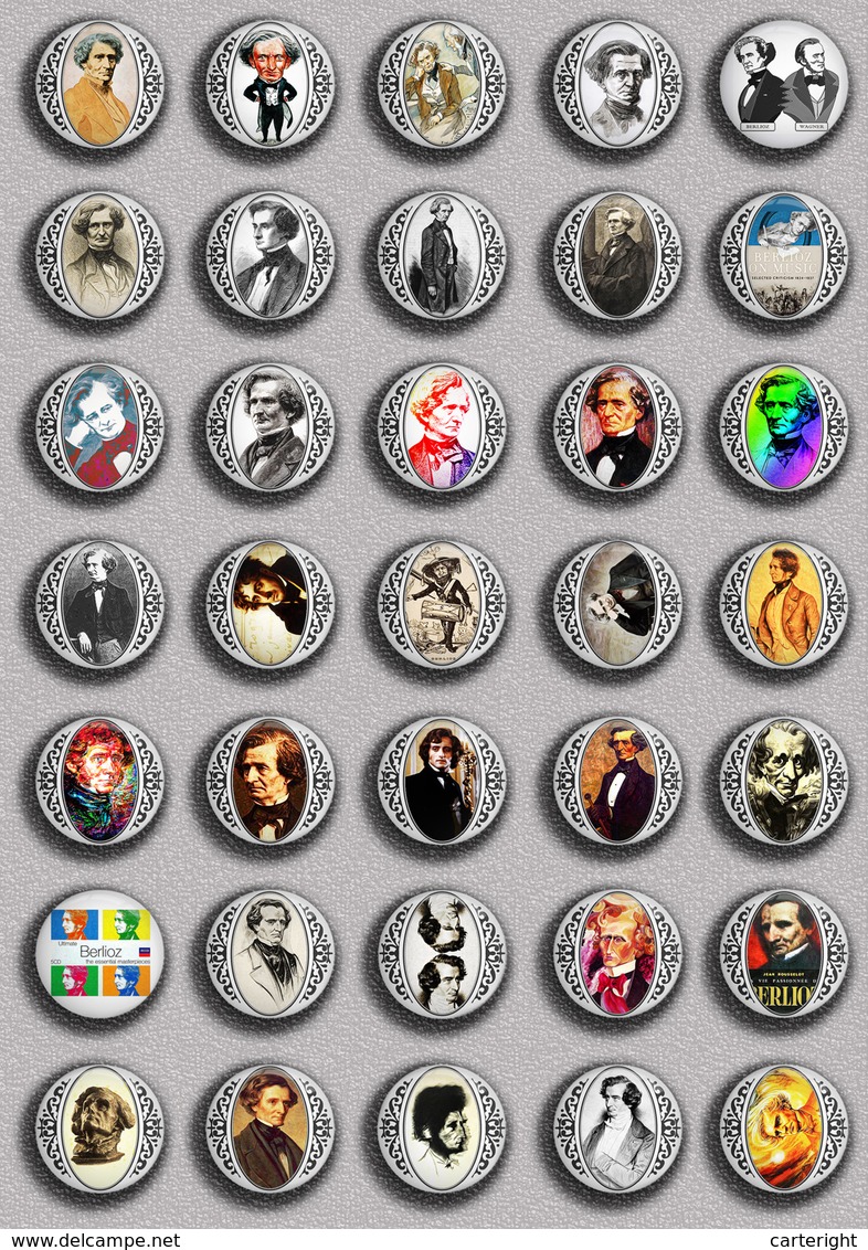 Hector Louis Berlioz Music Opera ART BADGE BUTTON PIN SET 2 (1inch/25mm Diameter) 35 DIFF - Music