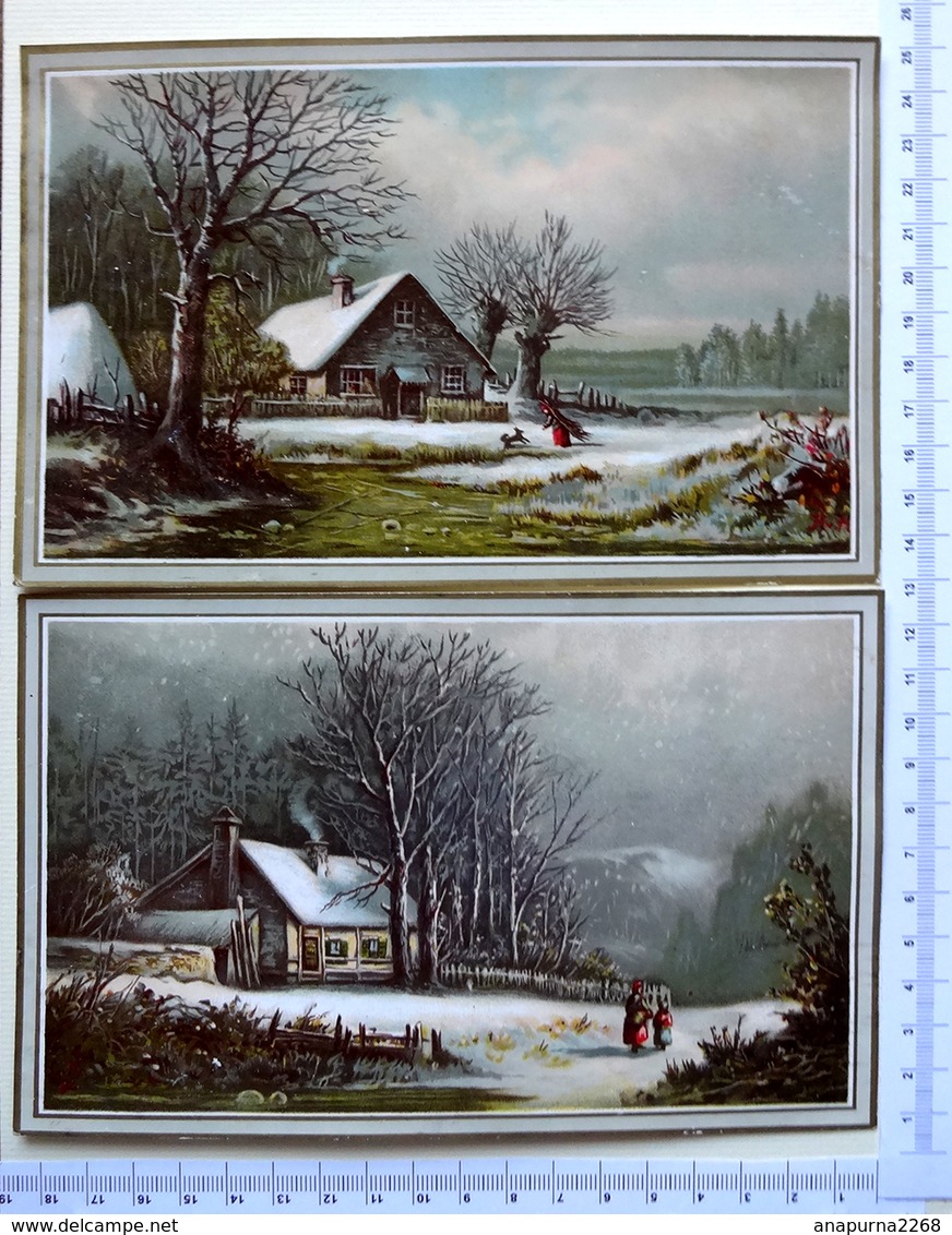 2 CHROMOS LITHOGRAPHIES  GRAND FORMAT..PAYSAGE EN HIVER...CAMPAGNE - Autres & Non Classés