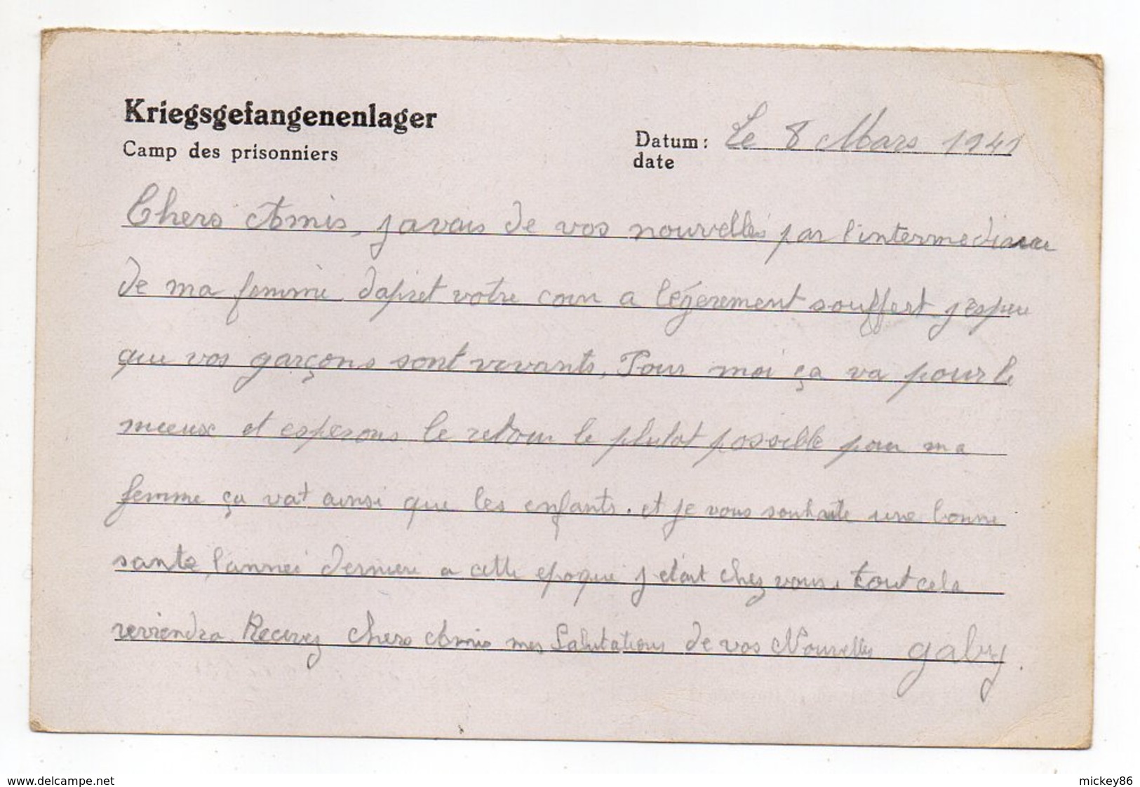 D---Carte De Correspondance Prisonniers Guerre STALAG XVII A-CENSURE-LAGER-BEZEICHNUNG Pour LE CHENE-10 -THOMAS GABRIEL - Lettres & Documents