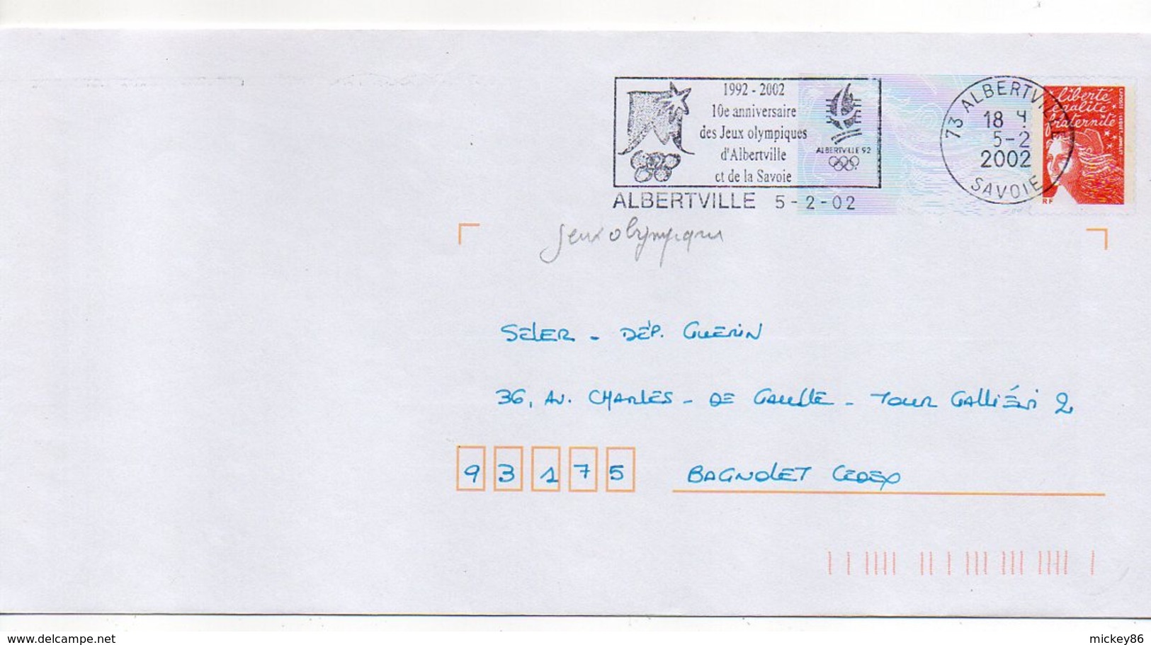 2002--ALBERTVILLE--flamme" 10ème Anniversaire Des Jeux Olympiques D'Albertville" Sur PAP Luquet - Oblitérations Mécaniques (flammes)