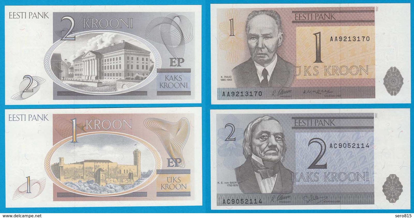 Estland - Estonia 1, 2 Krooni Banknoten 1992 UNC   (18355 - Estland