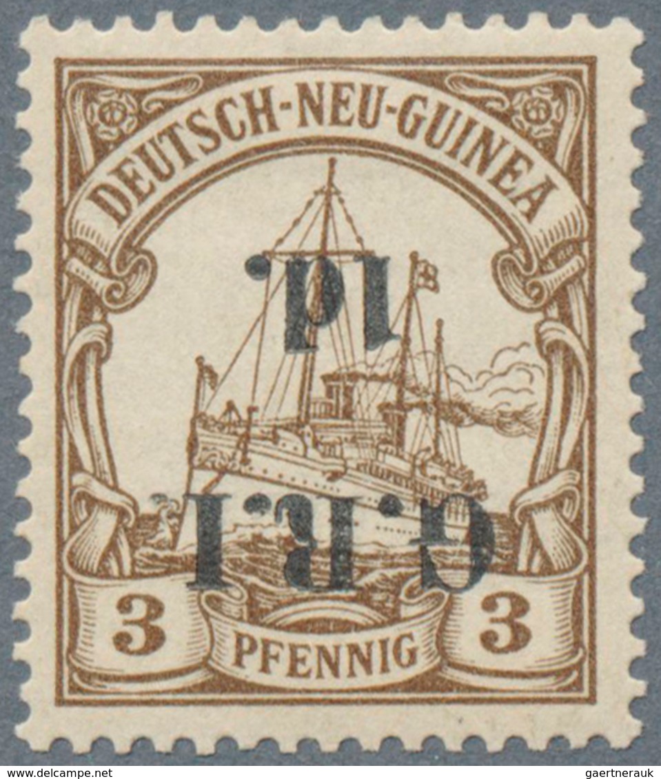 Deutsch-Neuguinea - Britische Besetzung: 1914: 1 D. Auf 3 Pf. Dunkelockerbraun, KOPFSTEHENDER AUFDRU - Nouvelle-Guinée