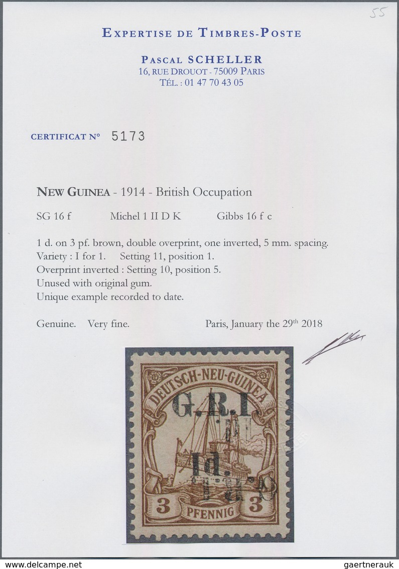 Deutsch-Neuguinea - Britische Besetzung: 1914: 1 D. Auf 3 Pf. Dunkelockerbraun, DOPPELTER AUFDRUCK ' - Nuova Guinea Tedesca