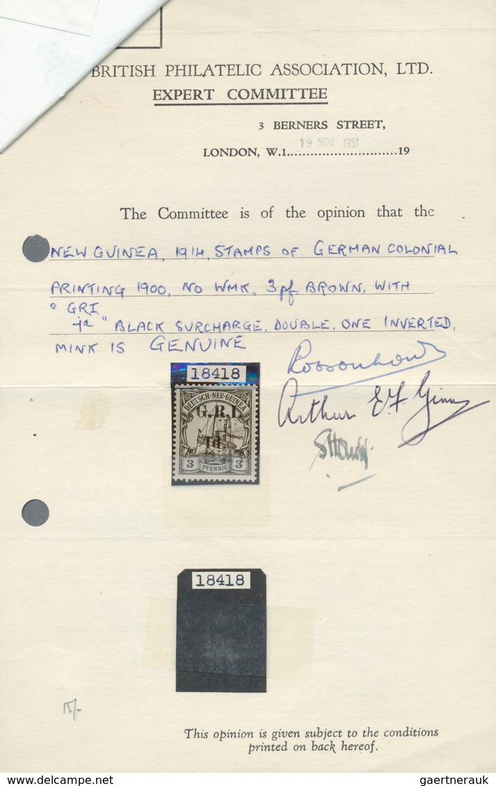 Deutsch-Neuguinea - Britische Besetzung: 1914: 1 D. Auf 3 Pf. Dunkelockerbraun, DOPPELTER AUFDRUCK ' - Nuova Guinea Tedesca