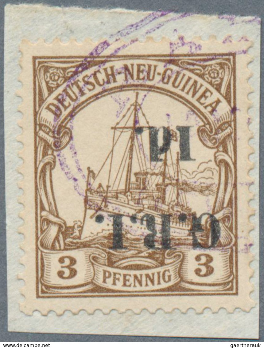 Deutsch-Neuguinea - Britische Besetzung: 1914: 1 D. Auf 3 Pf. Dunkelockerbraun, KOPFSTEHENDER AUFDRU - Nuova Guinea Tedesca