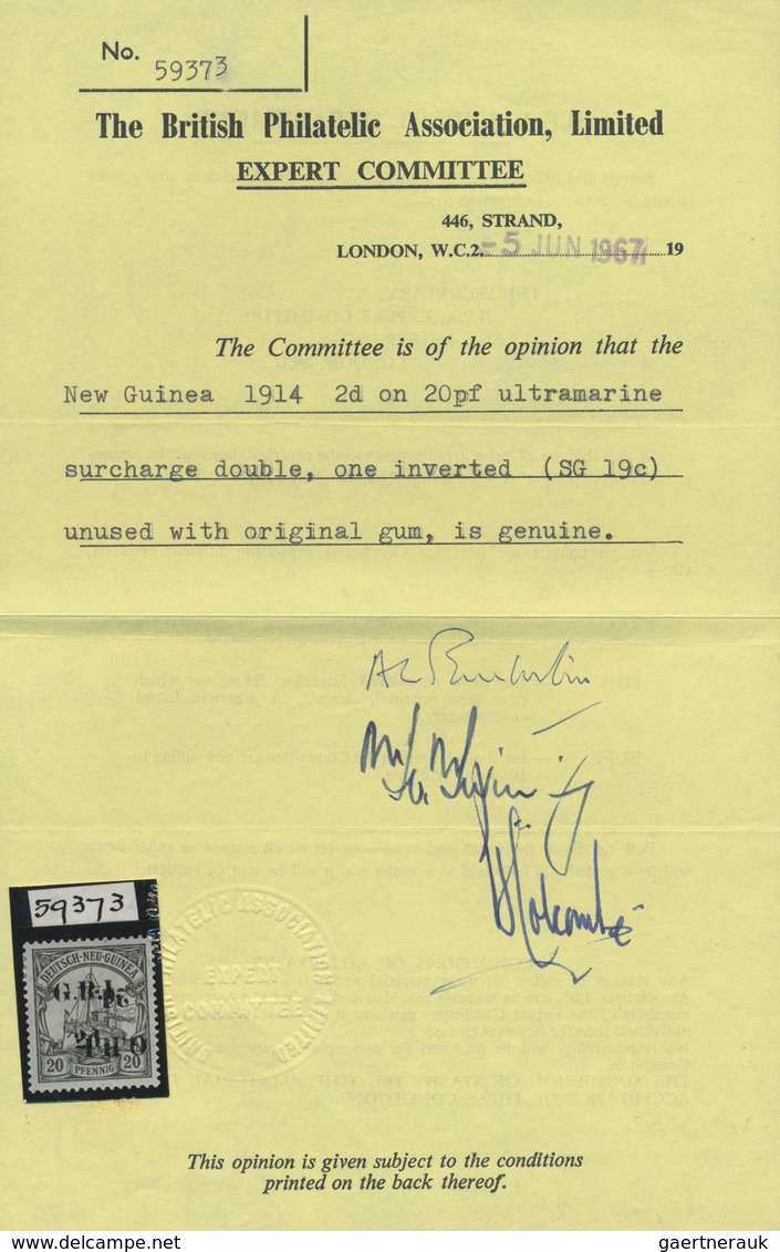 Deutsch-Neuguinea - Britische Besetzung: 1914: 2 D. Auf 20 Pf. Violettultramarin, DOPPELTER AUFDRUCK - German New Guinea