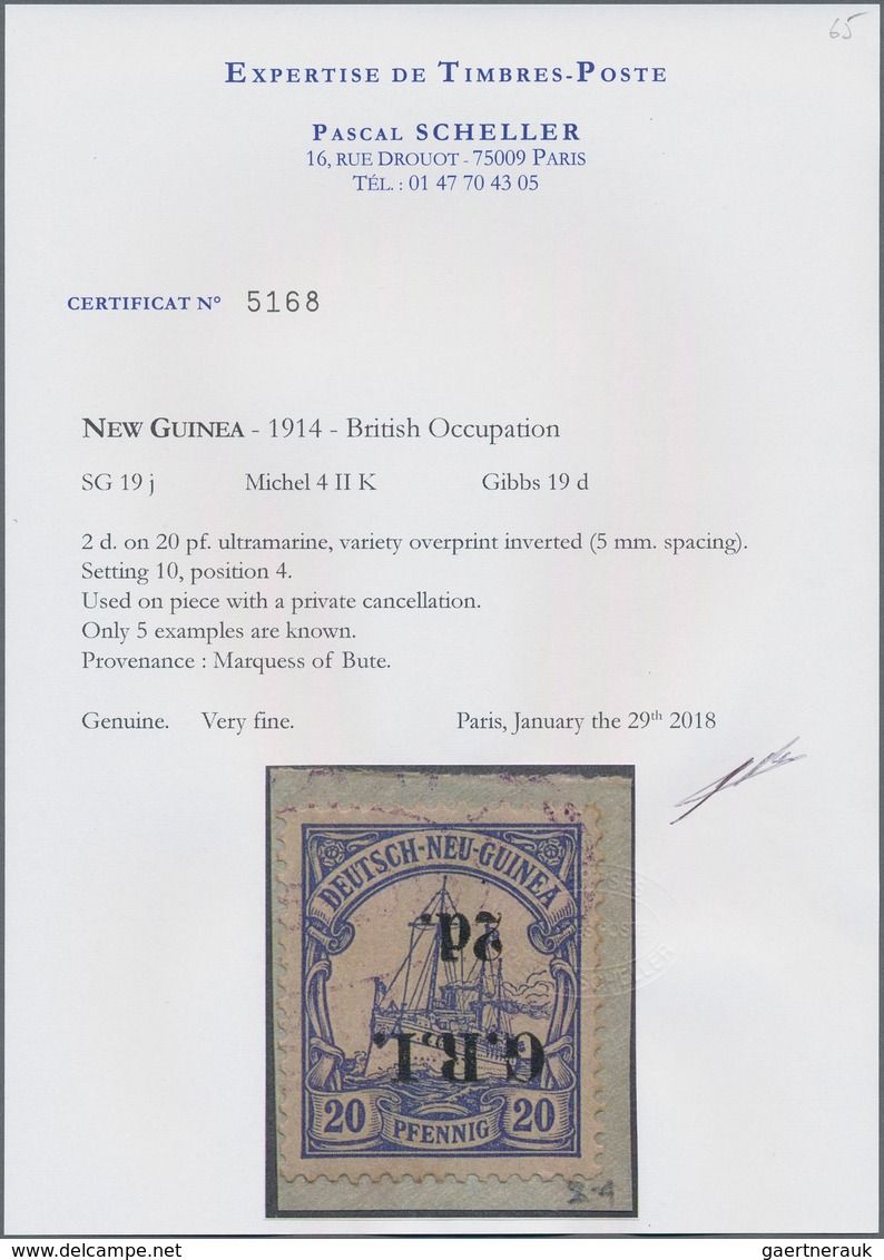 Deutsch-Neuguinea - Britische Besetzung: 1914: 2 D. Auf 20 Pf. Violettultramarin, KOPFSTEHENDER AUFD - Nouvelle-Guinée