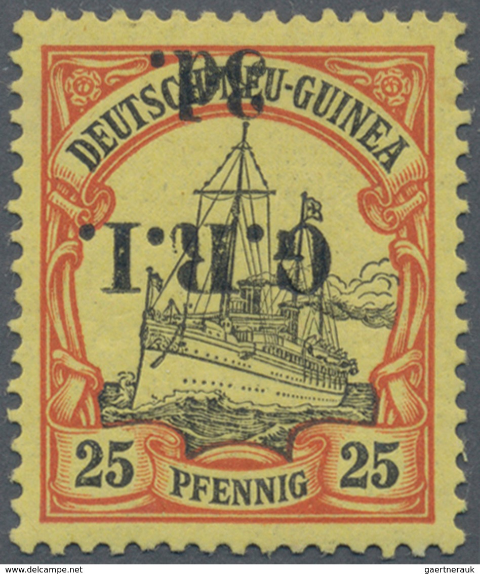 Deutsch-Neuguinea - Britische Besetzung: 1914: 3 D. Auf 25 Pf. Orange/schwarz Auf Hellgelb, KOPFSTEH - German New Guinea