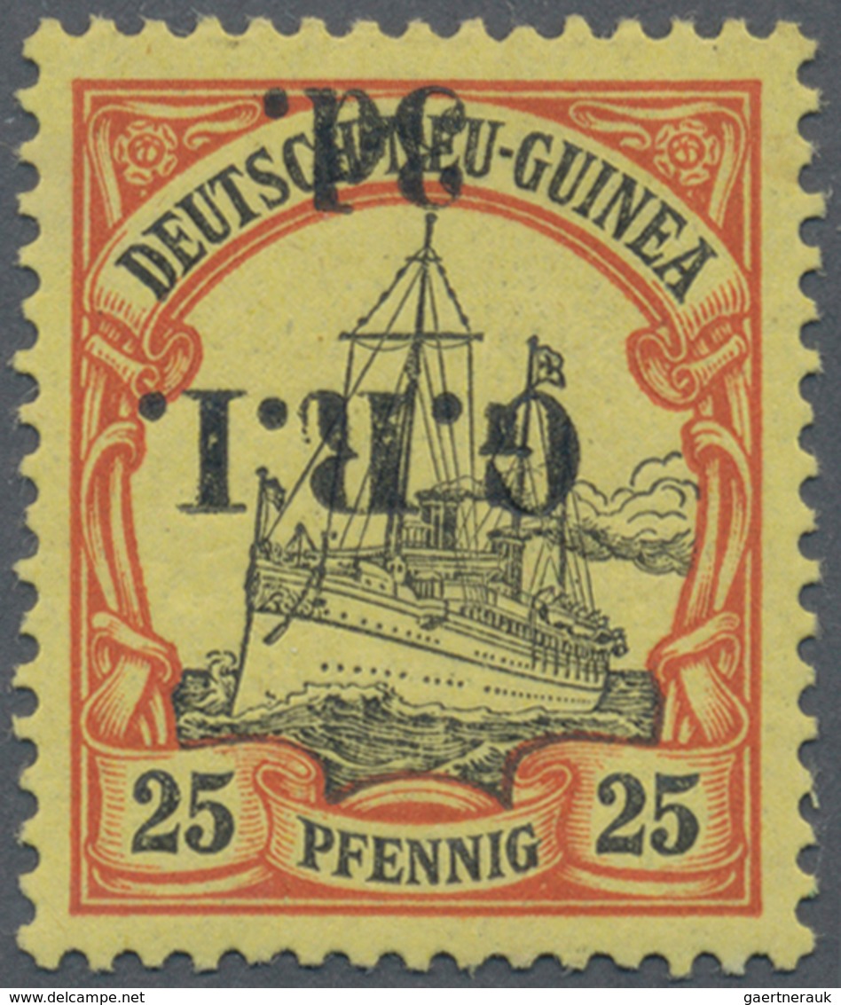 Deutsch-Neuguinea - Britische Besetzung: 1914: 3 D. Auf 25 Pf. Orange/schwarz Auf Hellgelb, KOPFSTEH - Nuova Guinea Tedesca