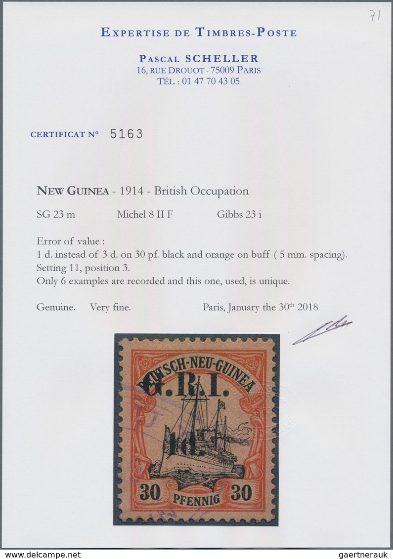 Deutsch-Neuguinea - Britische Besetzung: 1914: AUFDRUCKFEHLER 1 D. Statt 3 D. Auf 30 Pf. Orange/schw - German New Guinea