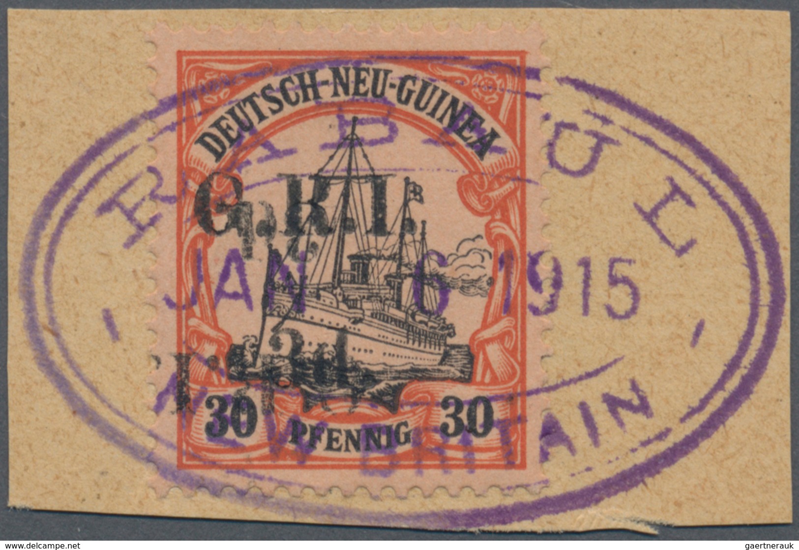 Deutsch-Neuguinea - Britische Besetzung: 1914: 3 D. Auf 30 Pf. Orange/schwarz Auf Gelblichorange, DO - Nuova Guinea Tedesca