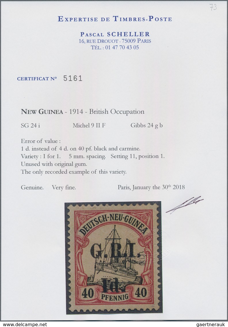 Deutsch-Neuguinea - Britische Besetzung: 1914: AUFDRUCKABART "I" D. Anstatt 4 D. Auf 40 Pf. Karmin/s - Deutsch-Neuguinea