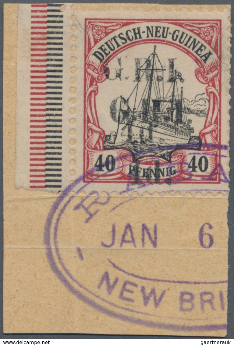 Deutsch-Neuguinea - Britische Besetzung: 1914: 4 D. Auf 40 Pf. Karmin/schwarz Mit Linkem Bogenrand, - Nouvelle-Guinée