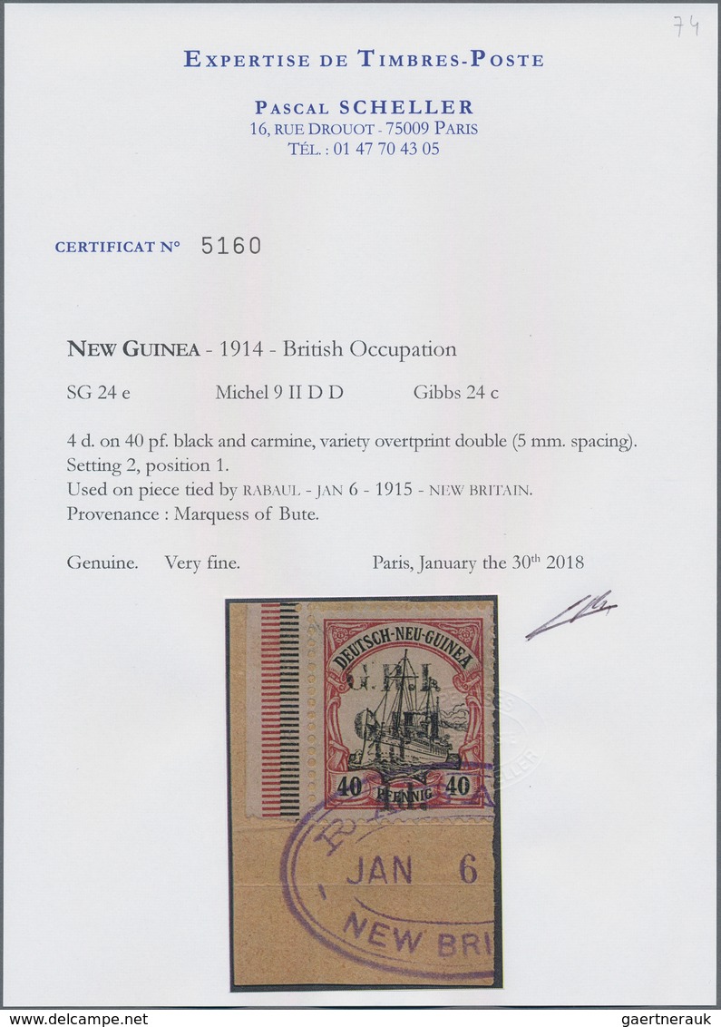 Deutsch-Neuguinea - Britische Besetzung: 1914: 4 D. Auf 40 Pf. Karmin/schwarz Mit Linkem Bogenrand, - Nuova Guinea Tedesca