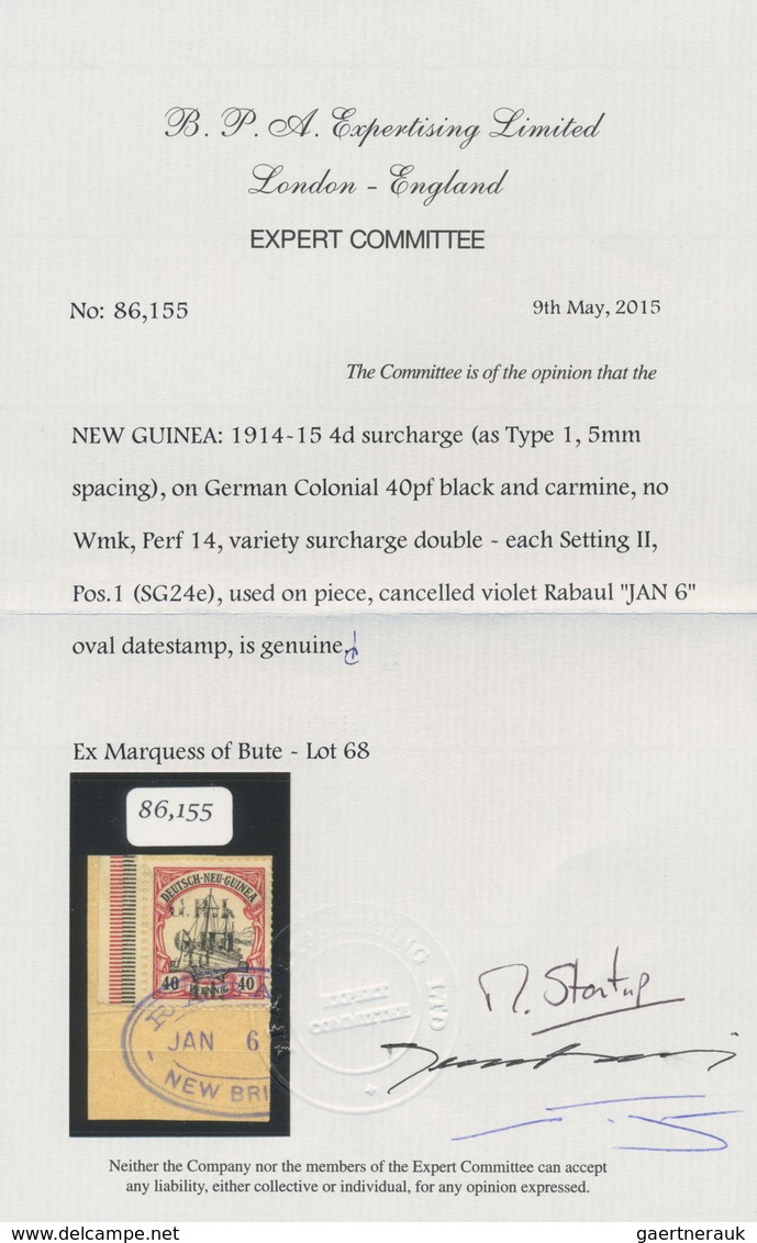 Deutsch-Neuguinea - Britische Besetzung: 1914: 4 D. Auf 40 Pf. Karmin/schwarz Mit Linkem Bogenrand, - Nuova Guinea Tedesca