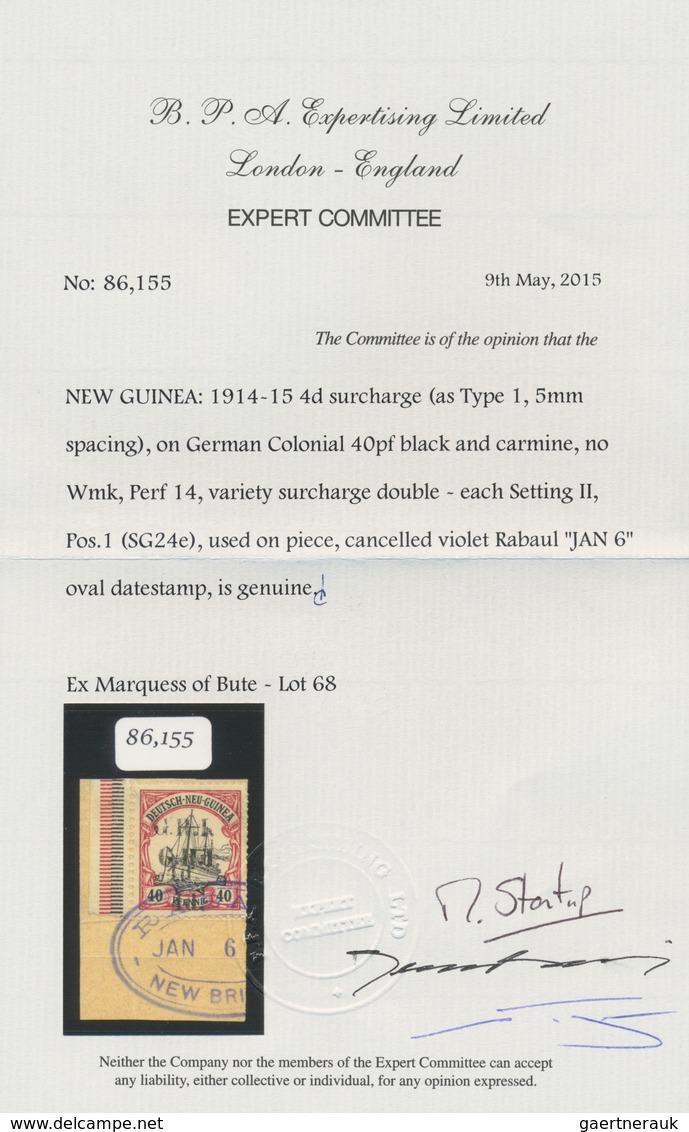 Deutsch-Neuguinea - Britische Besetzung: 1914: 4 D. Auf 40 Pf. Karmin/schwarz Mit Linkem Bogenrand, - Nouvelle-Guinée